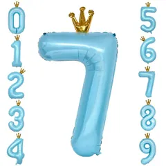 【送料無料】GRESATEK バルーン 数字 風船 誕生日 40インチ 大きい ナンバー7 バースデーバルーン 王冠付き クラウン 飾り付け 結婚式 パーティー 記念日 ウェディング ブルー
