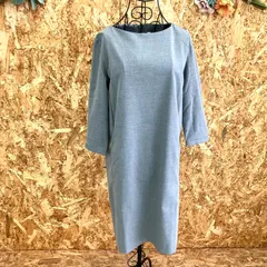 SG5329 無印良品 七分袖 ワンピース レーヨン 混 ライトグレー S