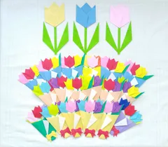 ✮折り紙 春 4月 季節 ☆チューリップ(大)3個、チューリップの花束15束セット☆
