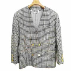 Bill blass レトロ ヴィンテージ チェック ダブルブレスト ノーカラー ジャケット 美品 11 グレー系