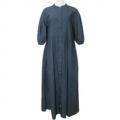 グリーンレーベルリラクシング ユナイテッドアローズ green label relaxing ソデボリューム ワンピース 36261993177 ロング シャツ 5分袖 バンドカラー ギャザー 比翼仕立て 紺 ネイビー X