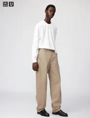 UNIQLO U ワイドフィットチノパンツ（+10cm 丈長）35ブラウン 76サイズ