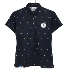 【超美品】アディダス 半袖ポロシャツ ネイビー×白×イエロー 総柄 レディース M/M ゴルフウェア adidas