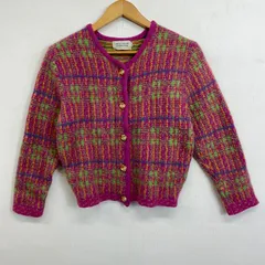 80s UNITED COLORS OF BENETTON ユナイテッドカラーズオブ ベネトン ニット カーディガン 金ボタン クロップド丈 ウール100% ジャケット 古着 VINTAGE 日本製 46 パープル系 C471のサムネイル