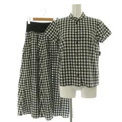 アニエスベー agnes b. セットアップ上下 ギンガムチェックブラウス 半袖 ロングフレアスカート 36 1 ブラック ホワイト /MY ■OS