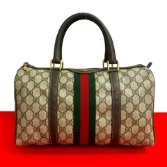 極 美品 GUCCI グッチ オールドグッチ ヴィンテージ シェリーライン GG ロゴ 金具 レザー ハンドバッグ ミニ ボストンバッグ 茶 03890