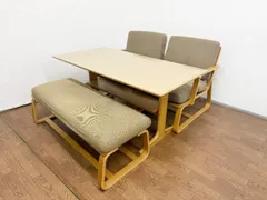 ◆無印良品 MUJI ダイニング4点セット 4人用 机 椅子 ベンチ ナチュラル 北欧モダン グリーン系 リビングでもダイニングでも使える オーク材 (貝1504)のサムネイル