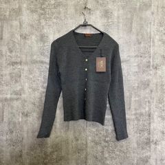 【k-277】REAC カーディガン グレー レディースL相当 ウール100％ ニットカーディガン リブ編み 長袖カーディガン ボタンカーディガン シンプルニットトップス