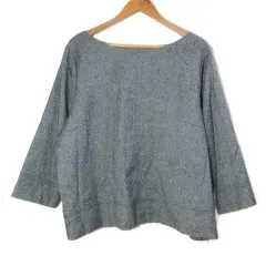 ニューヨーカー NEWYORKER 美品 大きいサイズ プルオーバーブラウス ネップ ウール シルク 7分袖 25 8L相当 グレー /X