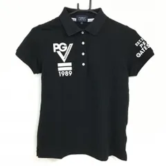 パーリーゲイツ 半袖ポロシャツ 黒×白 フロッキーワッペン レディース 0(S) ゴルフウェア PEARLY GATES