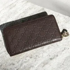 s64　GUCCI　グッチ　長財布　シマ　ブラウン　ジップアラウンドウォレット