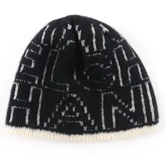 美品☆CHANEL シャネル 21K カシミヤ シルク混 ロゴ総柄デザイン ビーニー ニットキャップ ブラック ホワイト 正規品 レディース