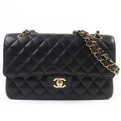 未使用品☆CHANEL シャネル A01112 マトラッセ25 キャビアスキン Wフラップ ココマーク ランダムシリアル チェーン ショルダーバッグ ブラック ゴールド金具 箱・保存袋付き フランス製 レディース