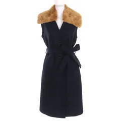 極美品△DRIES VAN NOTEN ドリスヴァンノッテン ウール エコファー ベルト付き ロングジレ ノースリーブ コート ダークネイビー 36 レディースのサムネイル