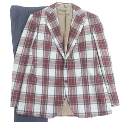 極美品□Cicio チッチオ タータンチェック ビスポーク シングルスーツ 上下セットアップ グレー レッド ネイビー Lサイズ相当 ハンガー付き メンズ