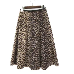 アールピーエス r.p.s スカート レオパード ヒョウ柄 ピーチスキン フレア ミモレ丈 M ベージュ ブラウン