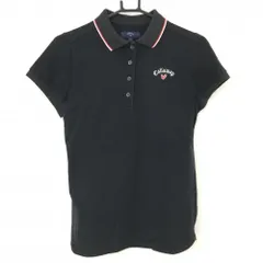 キャロウェイ 半袖ポロシャツ 黒×白×レッド 襟縁ライン ハート刺しゅう レディース L ゴルフウェア Callaway