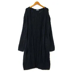 ジーユー GU カーディガン ニット ケーブル編み トッパー 羽織り ロング 長袖 S 紺 ネイビー