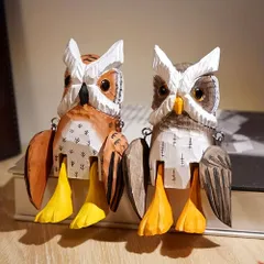 オブジェ 置物 座っているフクロウ ふくろう ブラウン グレー 2種類 木製 インテリア リビング ダイニング 玄関 寝室 装飾 オーナメント プレゼント ギフト オシャレ 可愛い 癒しグッズ ユニークデザイン ホームデコレーション