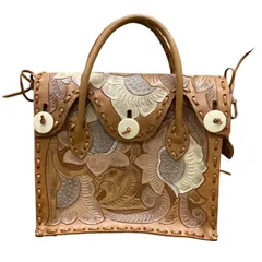 ★美品★グレース コンチネンタル カービング レザー ハンドバッグ ブラウン キングラム[01]