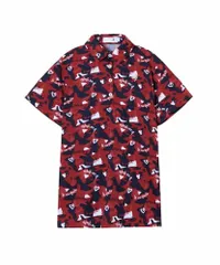 新品 [ルコックスポルティフゴルフ] 半袖シャツ 総柄 手書きロゴ ドライ ストレッチ 消臭 UVカット ゴルフ LG5FHS02L レディース RD00(レッド)