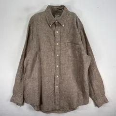 古着 ブルックスブラザーズ Brooks Brothers 長袖シャツ IRISH LINEN ボタンダウン M  ブラウン系 無地 メンズ