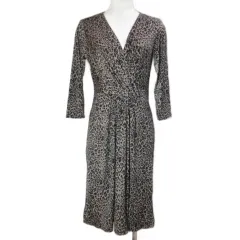 エジェリ EGERIE 美品 ワンピース ひざ丈 カシュクール 7分袖 レオパード柄 38 M相当 ブラウン系 /X