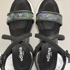 送料無料！！＋Diana プラスダイアナ　美品！！レディース厚底サンバル　フラワーモチーフ　ボタニカル×ブラック　クロスストラップ　サイズ23.5cm  #80313MO162
