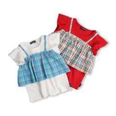 moujonjon チェック柄キャミ半袖Tシャツ　m46805