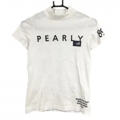 【美品】パーリーゲイツ 半袖ハイネックシャツ 白×ネイビー ビッグロゴプリント レディース 0(S) ゴルフウェア PEARLY GATES