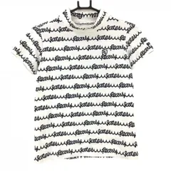 【美品】パーリーゲイツ 半袖ハイネックシャツ 白×ダークネイビー ロゴ総柄  レディース 0(S) ゴルフウェア PEARLY GATES