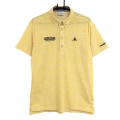 【超美品】ルコックゴルフ 半袖ポロシャツ イエロー×白 総柄 ボタンダウン メンズ LL ゴルフウェア le coq sportif