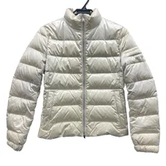 PRADA 美品 プラダ トライアングルロゴ キルティング ダウンジャケット 29W149 ダウン フェザー ポリアミド アイボリー ホワイト 光沢 サイズ38 レディース スタンドカラー 三角プレート ロゴプレート ABランク 中古 鑑定済 プラダダウン