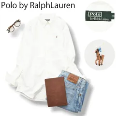 【定番】 ポニー 刺繍ロゴ 90sヴィンテージ ラルフローレン Polo by RalphLauren 長袖 オックスフォード  ボタンダウン B.D. シャツ 170 ホワイト メンズ