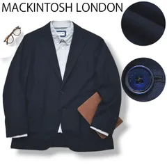 【美品】 日本製 マッキントッシュ ロンドン MACKINTOSH LONDON リネン x ウール 2B シングル テーラード アンコン ジャケット サイドベンツ AB4 ネイビー メンズのサムネイル