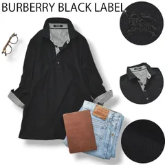 日本製 バーバリー ブラックレーベル BURBERRY BLACK LABEL 七分袖 コットンツイル ポロシャツ ナイトロゴ 刺繍 2 ブラック x ギンガムチェック柄 ブリティッシュ メンズ