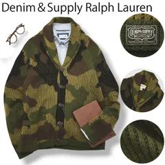 デニムアンドサプライ ラルフローレン Denim＆Supply Ralph Lauren ショールカラー ウール ニット セーター カーディガン ローゲージ M 迷彩 ウッドランド アメカジ メンズ