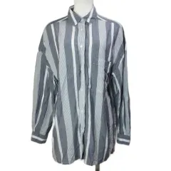 イネド INED シャツ マルチストライプ 長袖 ドロップショルダー 9 M相当 ネイビー ホワイト /X