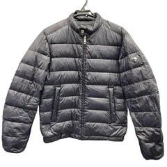 PRADA 希少 極美品 プラダ トライアングルロゴ キルティング ダウンジャケット SGA462 ポリアミド ネイビー 光沢 サイズ46 メンズ ノーカラー 三角プレート ロゴプレート Aランク 中古 鑑定済 プラダジャケット