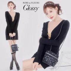 【ROBE de FLEURS Glossy / ローブドフルールグロッシー】バストカットロングスリーブタイトミニキャバドレス GL3931