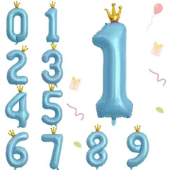 MAEXUS バルーン 数字 誕生日 風船 バースデー 飾り 40インチ 大きい ナンバー 1 の誕生日バルーン バースデーバルーン 王冠付き バースデー パーティー デコレーション セット 結婚式 パーティー 記念日 飾り付け (ブルー)