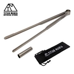 TITAN MANIA チタンマニア トング チタン製 キャンプ ミニ 焼肉 軽量 耐熱 錆びない しっかり掴める 21.3cm 焚き火 BBQ 焼き肉用トング 調理器具 キッチンツール ソロキャンプ アウトドア用品 キャンプ用品 収納袋付き