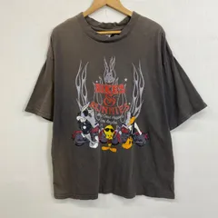 00s LOONEY TUNES ルーニーテューンズ Tシャツ 鬼フェード BIKES&BUNNIES Bugs Bunny Daffy Duck Tweety Bird バイカー 古着 VINTAGE コットン M グレー系 C498