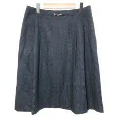 キース KEITH British Style 美品 大きいサイズ ビット付きスカート ひざ丈 タックフレア ピンドット 水玉 44 3L相当 紺 ネイビー /X