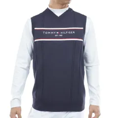 新品 TOMMY HILFIGER GOLF(トミー ヒルフィガー ゴルフ) メンズゴルフウェア ケ－ブル浅Vネック ニットベスト ネイビー LLサイズ THMA560