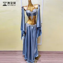 新品 未使用 手作りシリーズ ベリーダンス衣装 レディース オリエンタルダンス衣装 社交ダンス衣装 ダンスコスチューム ステージ衣装 舞台衣装 発表会 ショー パフォーマンス ダンスウェア ロングスカート セットアップ グレー ローズ WZY250