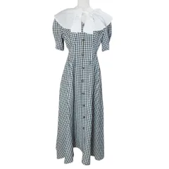 トッコ TOCCO リボン×フリルケープ付き２ＷＡＹギンガムチェックワンピース 186-174863 ロング 5分袖 Vネック タック M ブラック ホワイト /X