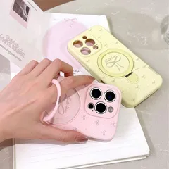 iPhone17Proケース リボン マグセーフ 耐衝撃 シンプル 可愛い シリコン MagSafe スマホケース リング スタンド付き ワイヤレス充電 落下防止 大人かわいい iPhoneケース ベージュ ブルー パープル ホワイト ピンク 動画視聴