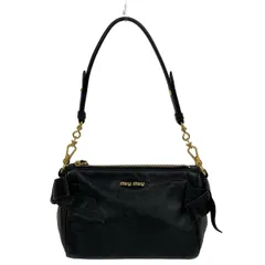 miumiu(ミュウミュウ) ハンドバッグ - 黒 ミニバッグ/サイドリボン/ストラップ着脱可 レザー
