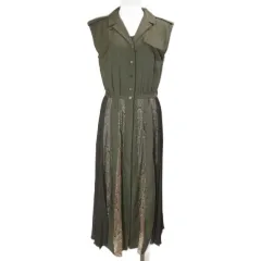 マイストラーダ Mystrada 19SS レースはぎワンピース ロング 39169220 2WAY ジレ プリーツ ノースリーブ ペチコート付き 36 S相当 カーキ ベルト欠損 /X